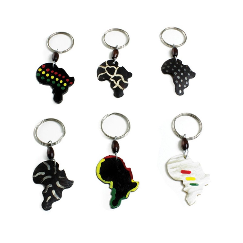Africa-Shaped Hand Painted Bone Key Chains